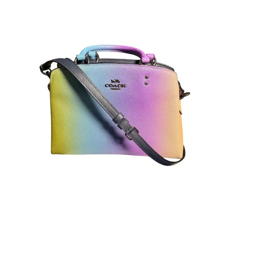 Coach Lillie Mini Carryall Rainbow Ombre Crossgrain Leather Handbag 91152 rare